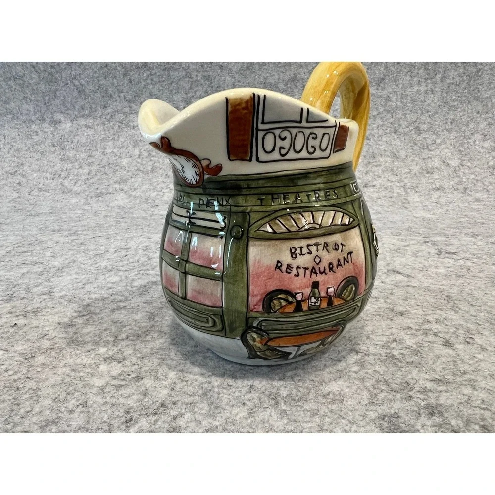 Sakura Bistro Scenes Hand Painted Creamer‎ and Covered Sugar Set
